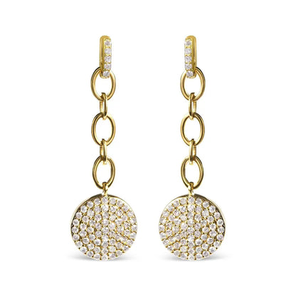 14K Yellow Gold 1.0 Cttw Diamond Chain Cluster Dangle Chain Earrings (I-J Color, I1-I2 Clarity) - Bijoux-NYC Direct