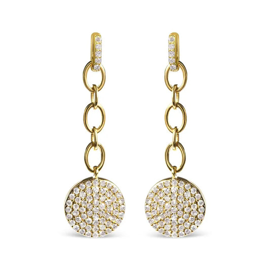 14K Yellow Gold 1.0 Cttw Diamond Chain Cluster Dangle Chain Earrings (I-J Color, I1-I2 Clarity) - Bijoux-NYC Direct