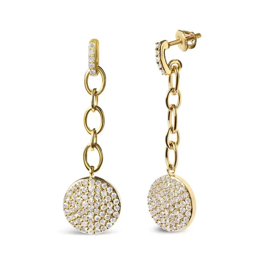 14K Yellow Gold 1.0 Cttw Diamond Chain Cluster Dangle Chain Earrings (I-J Color, I1-I2 Clarity) - Bijoux-NYC Direct