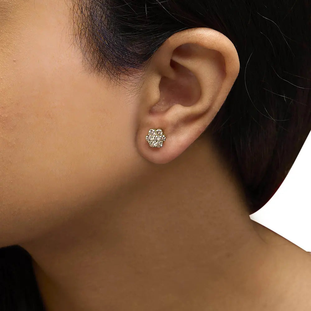 14K Yellow Gold 1.0 Cttw Diamond Floral Stud Earrings (J-K Color, VS2-SI1 Clarity) - Bijoux-NYC Direct