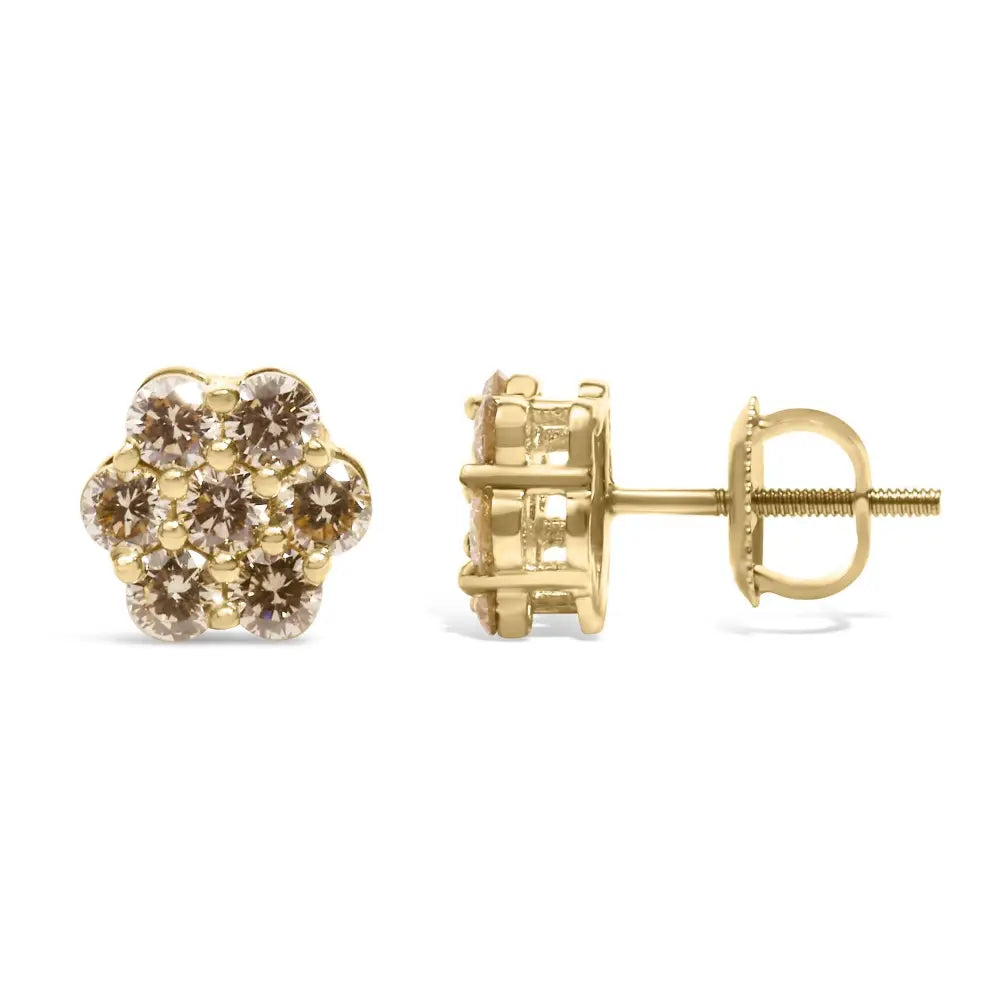 14k yellow gold 1.0 cttw diamond floral stud earrings with screw backs bijoux-nyc direct