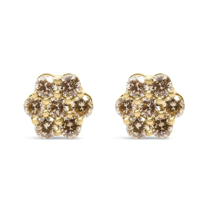 14K Yellow Gold 1.0 Cttw Diamond Floral Stud Earrings (J-K Color, VS2-SI1 Clarity) - Bijoux-NYC Direct