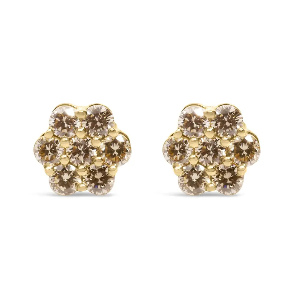 14k yellow gold 1.0 cttw diamond floral stud earrings with screw backs bijoux-nyc direct
