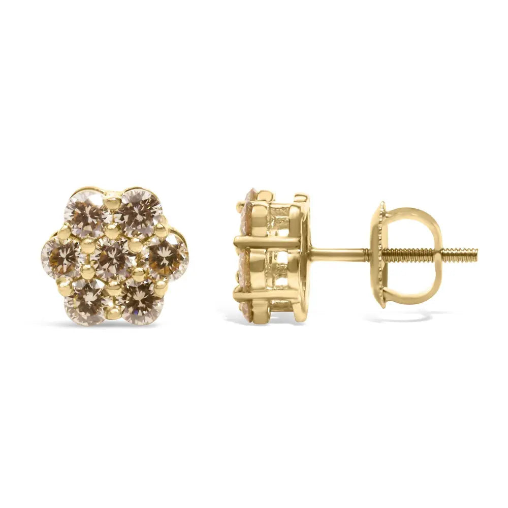 14K Yellow Gold 1.0 Cttw Diamond Floral Stud Earrings (J-K Color, VS2-SI1 Clarity) - Bijoux-NYC Direct