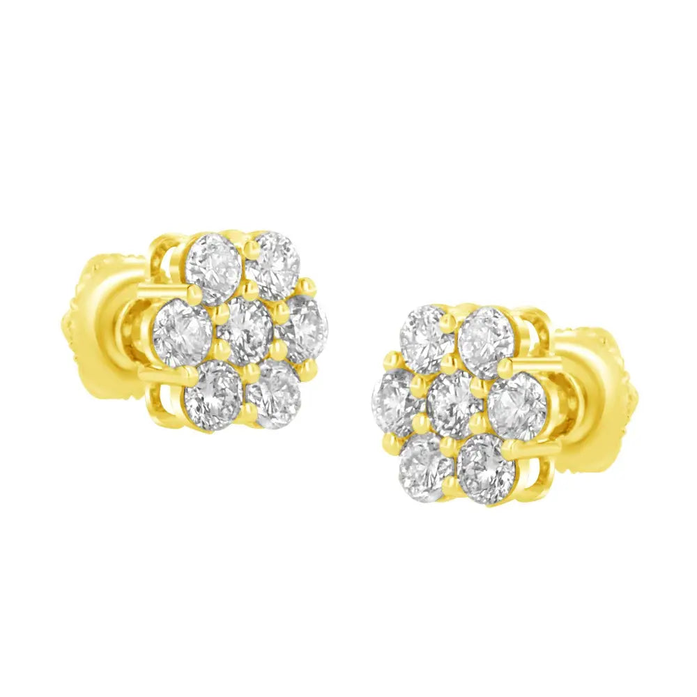 1.0 cttw diamond flower stud earrings in 14k yellow gold bijoux-nyc direct