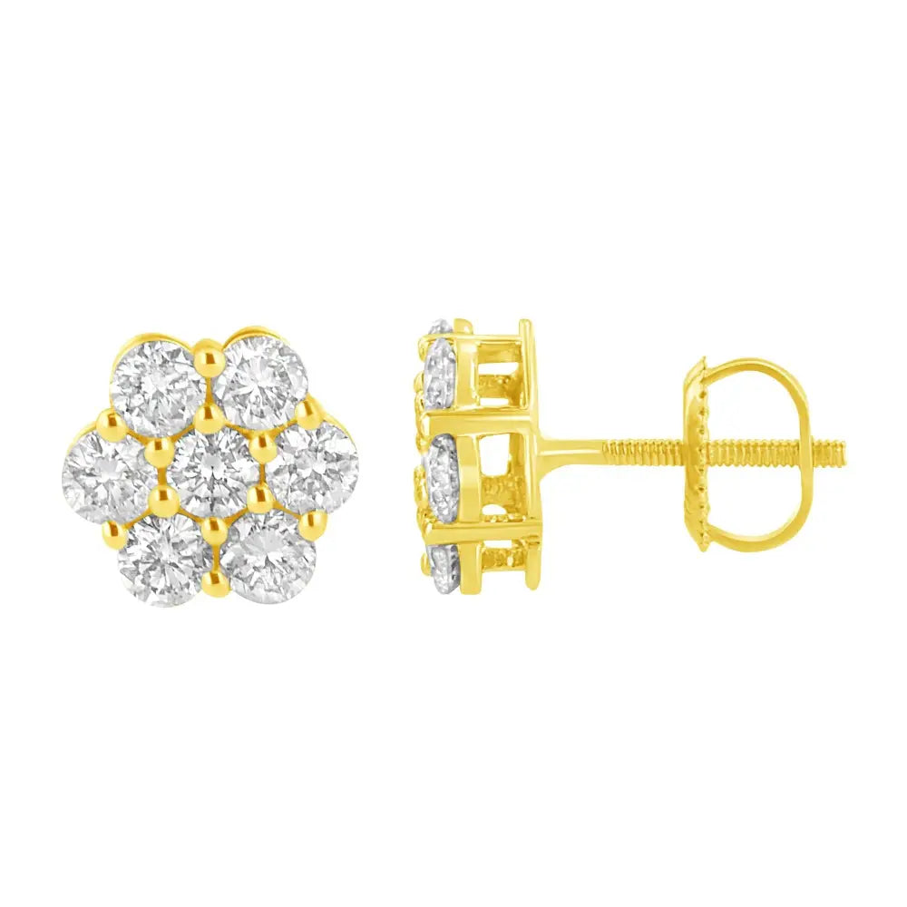 1.0 cttw diamond flower stud earrings in 14k yellow gold bijoux-nyc direct