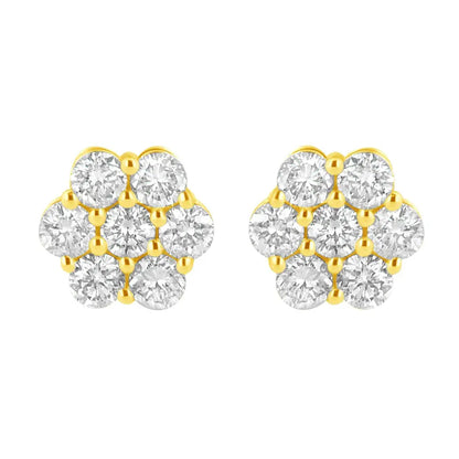 14K Yellow Gold 1.0 Cttw Diamond Flower Earring (J-K Color, I1-I2 Clarity) - Bijoux-NYC Direct