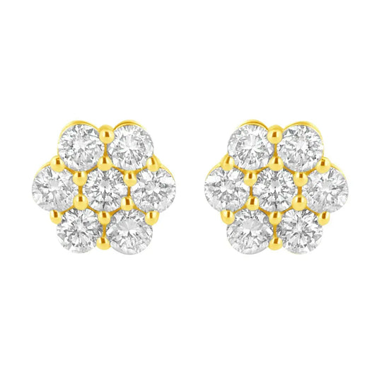 14K Yellow Gold 1.0 Cttw Diamond Flower Earring (J-K Color, I1-I2 Clarity) - Bijoux-NYC Direct