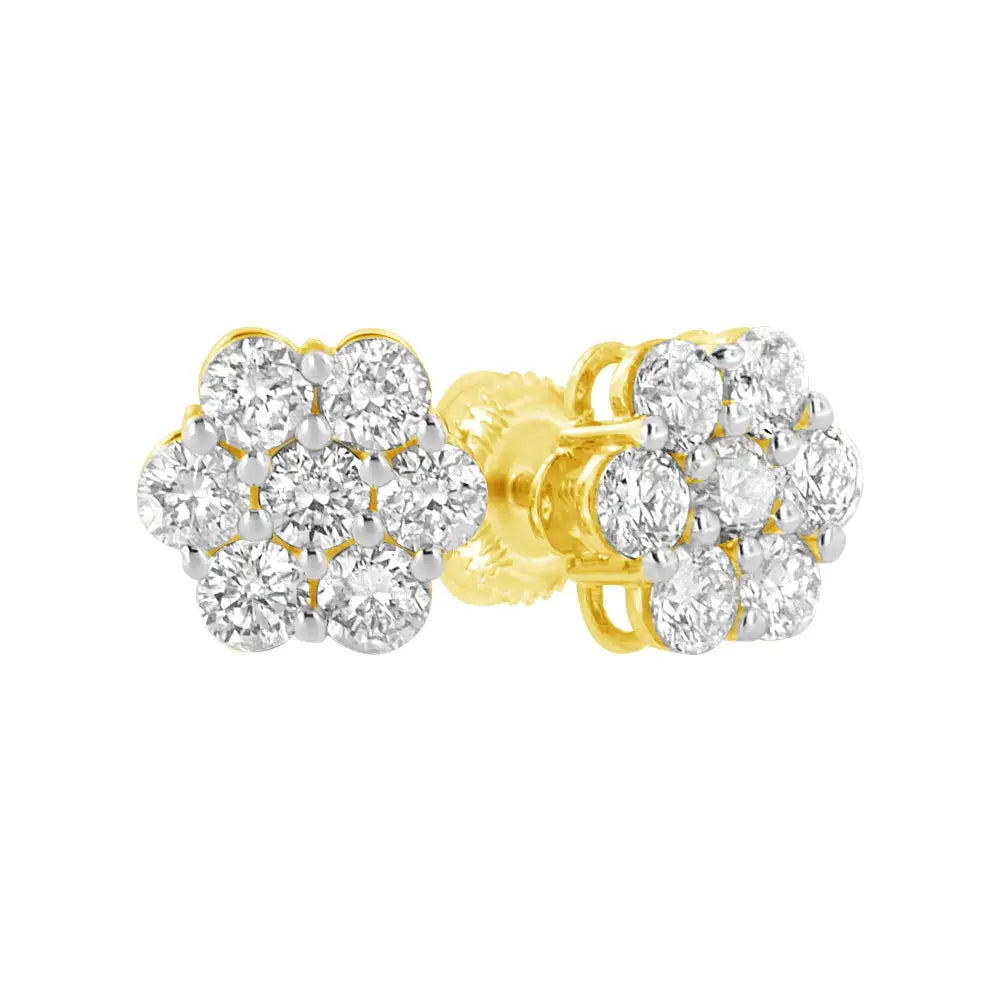 1.0 cttw diamond flower stud earrings in 14k yellow gold bijoux-nyc direct