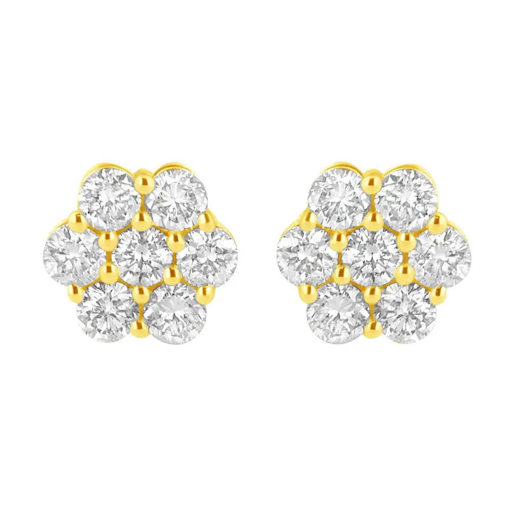1.0 cttw diamond flower stud earrings in 14k yellow gold bijoux-nyc direct