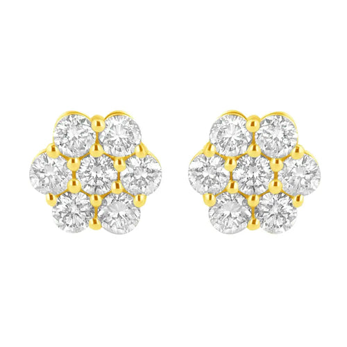 1.0 cttw diamond flower stud earrings in 14k yellow gold bijoux-nyc direct