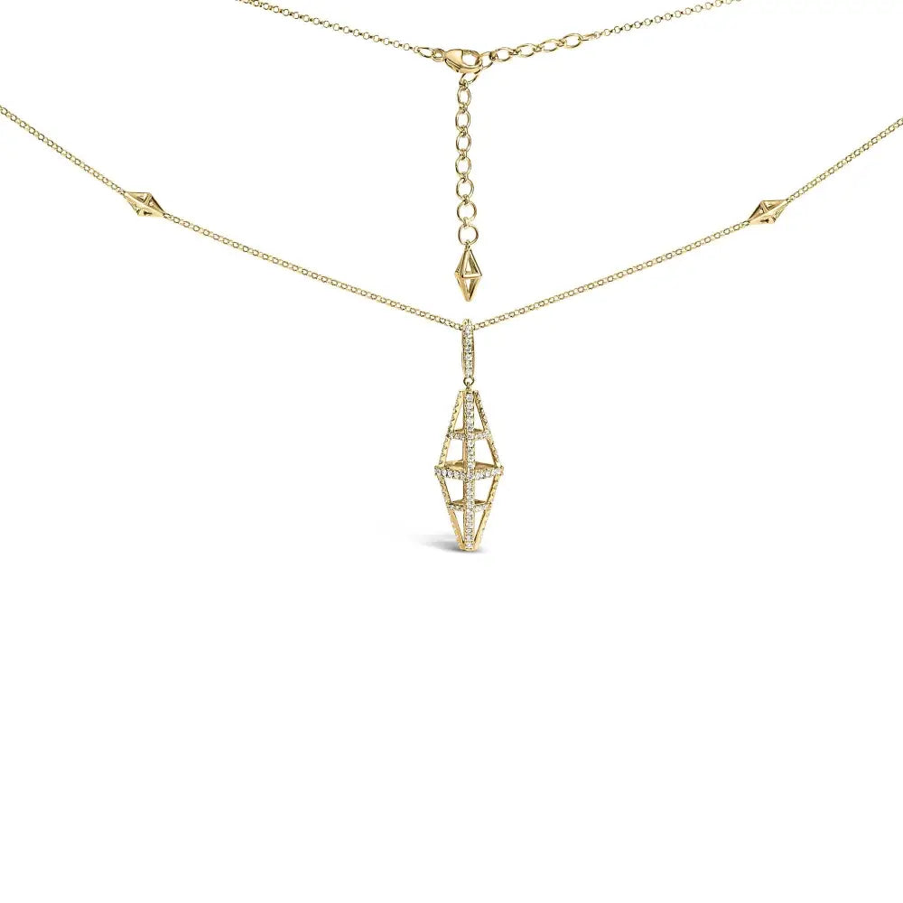 14k yellow gold 1.0 cttw diamond double pyramid pendant necklace 18″ bijoux-nyc direct