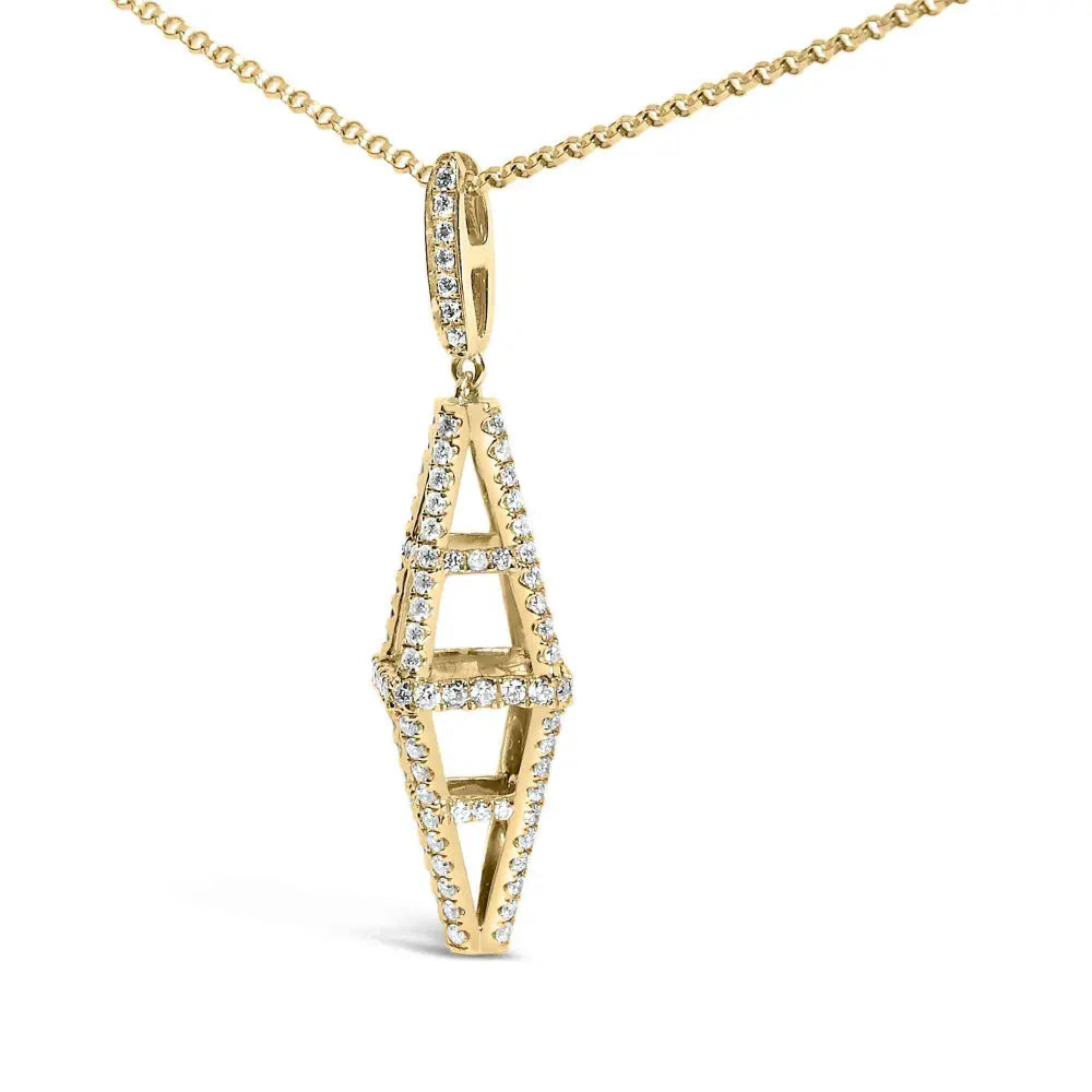14k yellow gold 1.0 cttw diamond studded geometric double pyramid 18’’ pendant necklace (g h color si1 si2 clarity)