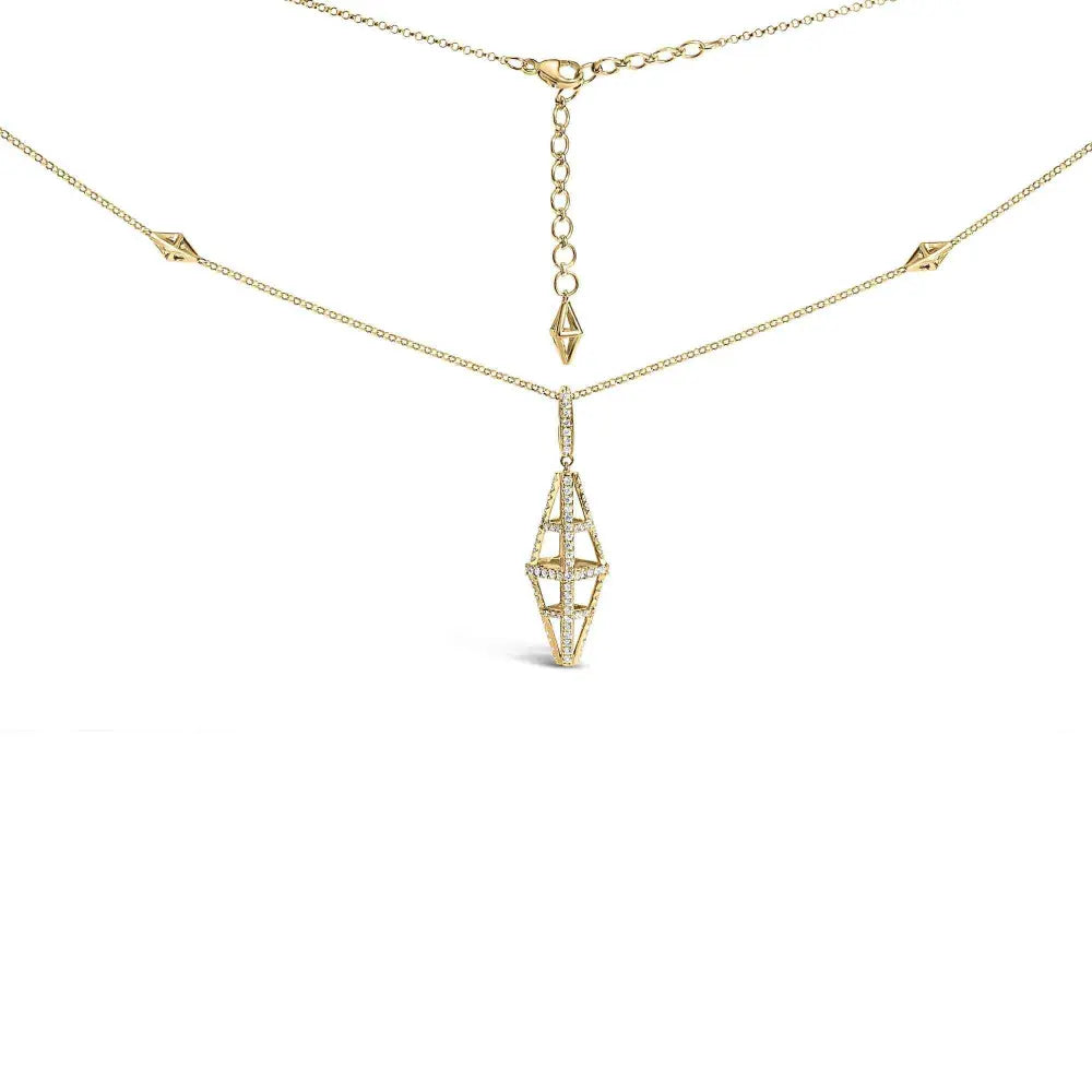 14k yellow gold 1.0 cttw diamond studded geometric double pyramid 18’’ pendant necklace (g h color si1 si2 clarity)