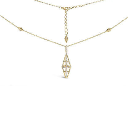 14k yellow gold 1.0 cttw diamond studded geometric double pyramid 18’’ pendant necklace (g h color si1 si2 clarity)