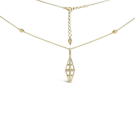 14k yellow gold 1.0 cttw diamond studded geometric double pyramid 18’’ pendant necklace (g h color si1 si2 clarity)