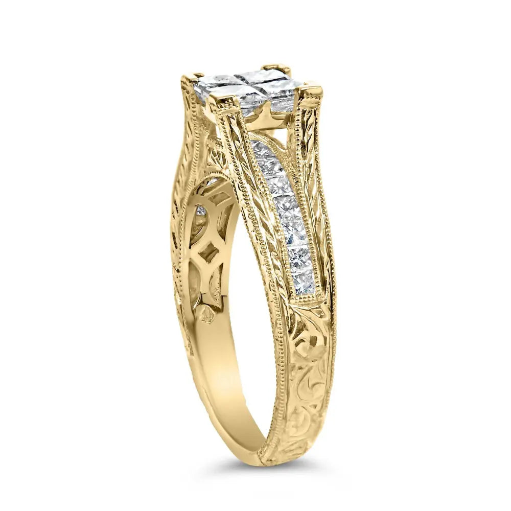 14K Yellow Gold 1.0 Cttw Princess Composite Diamond Engagement Ring (G-H Color, VS1-VS2 Clarity) - Size 7 - Bijoux-NYC Direct