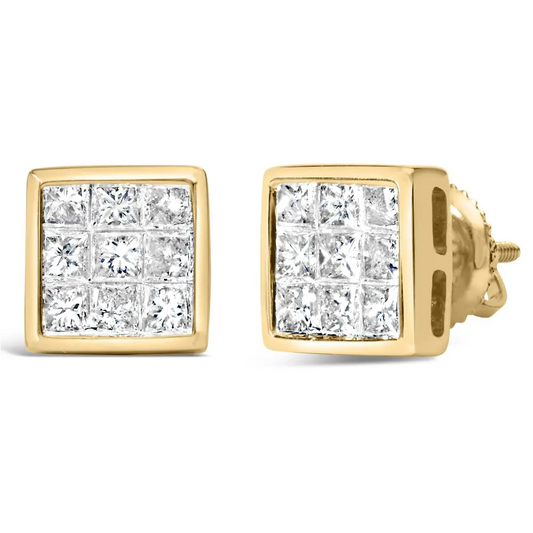 14K Yellow Gold 1.0 Cttw Princess Cut Diamond Composite Stud Earrings with Screw Backs (J-K Color, SI1-SI2 Clarity) - Bijoux-NYC Direct