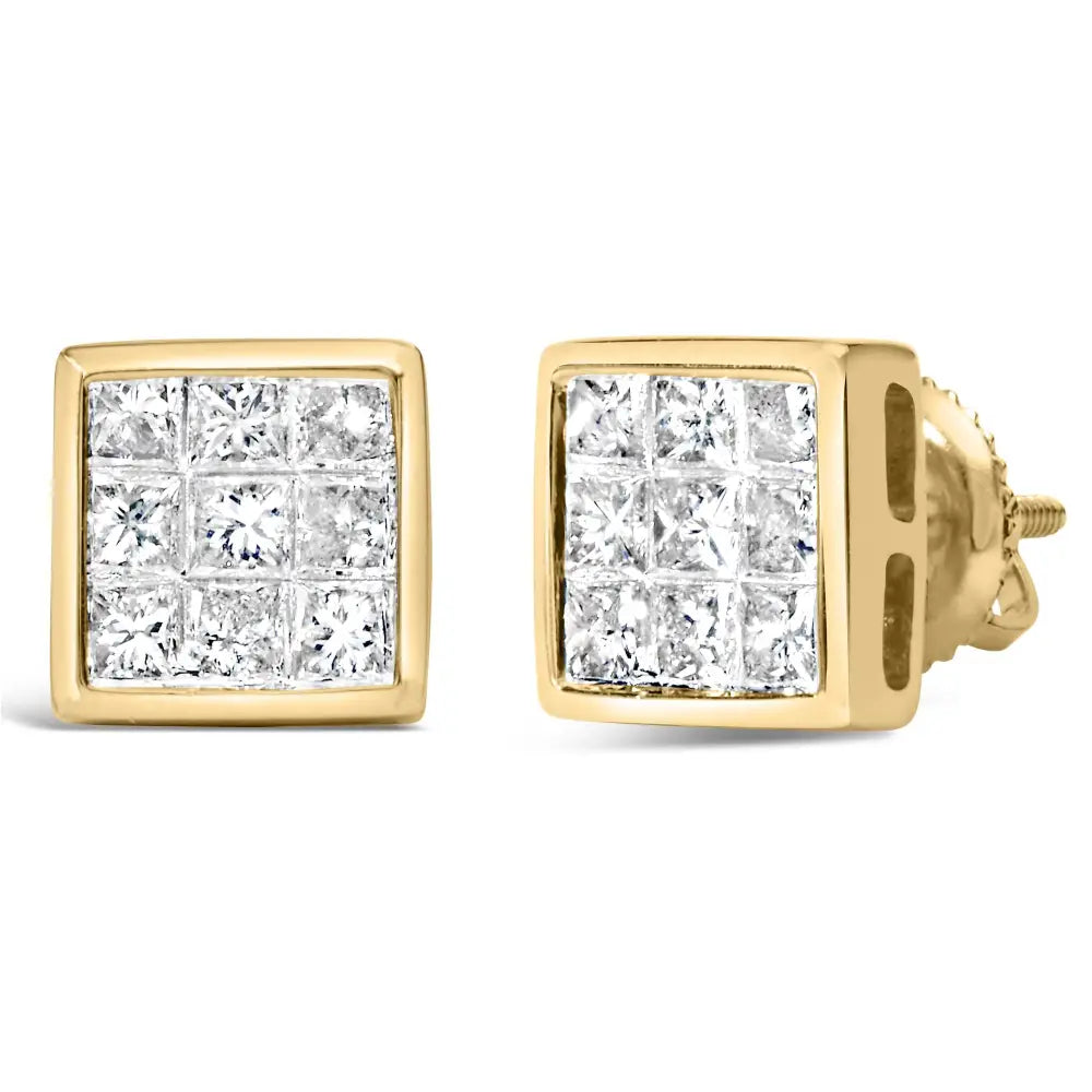 14k yellow gold 1.0 cttw princess cut diamond composite stud earrings bijoux-nyc direct