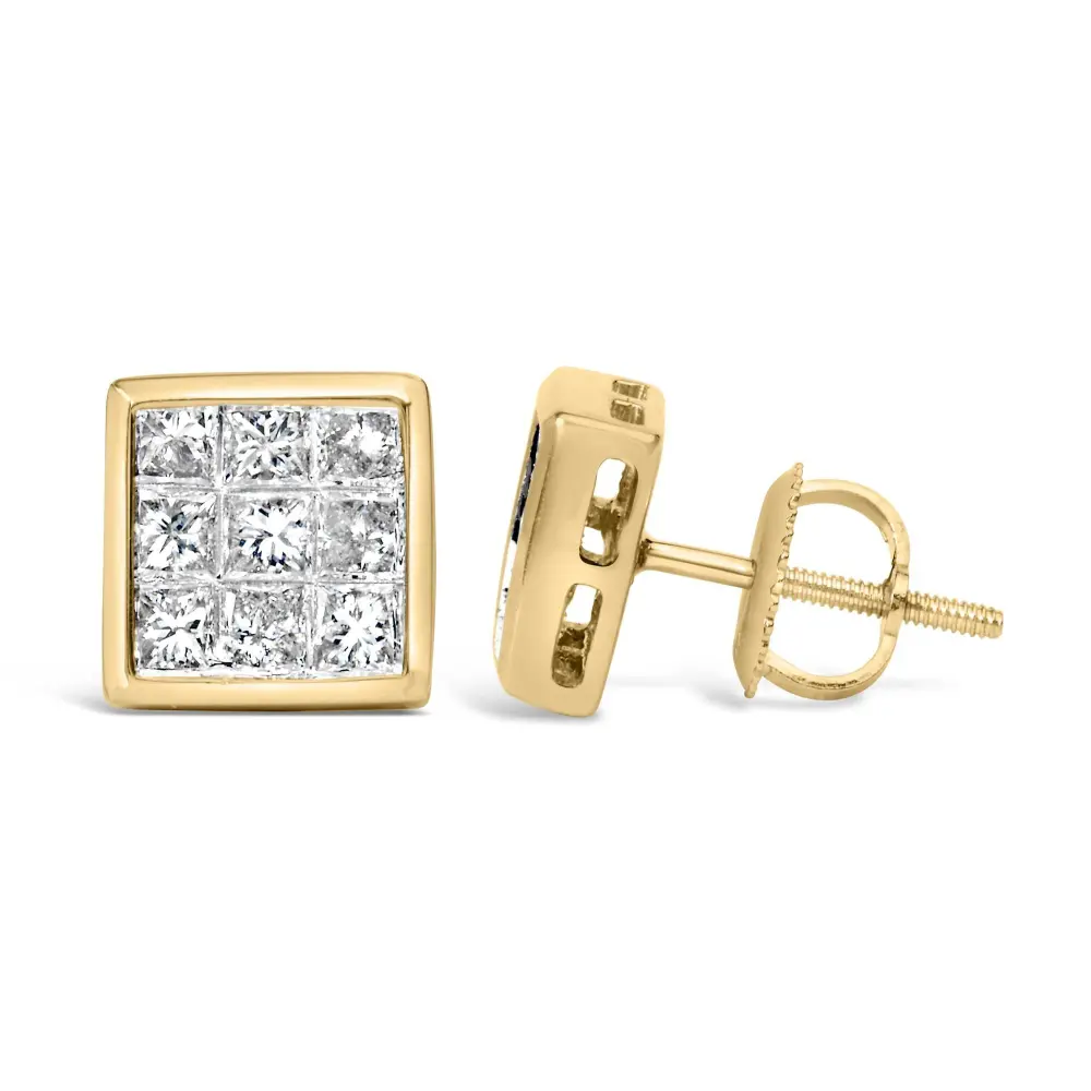 14K Yellow Gold 1.0 Cttw Princess Cut Diamond Composite Stud Earrings with Screw Backs (J-K Color, SI1-SI2 Clarity) - Bijoux-NYC Direct