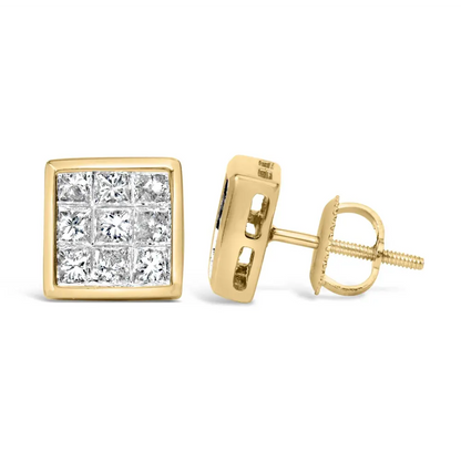 14K Yellow Gold 1.0 Cttw Princess Cut Diamond Composite Stud Earrings with Screw Backs (J-K Color, SI1-SI2 Clarity) - Bijoux-NYC Direct