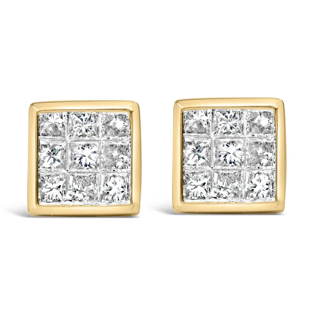 14K Yellow Gold 1.0 Cttw Princess Cut Diamond Composite Stud Earrings with Screw Backs (J-K Color, SI1-SI2 Clarity) - Bijoux-NYC Direct