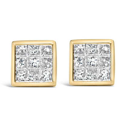 14K Yellow Gold 1.0 Cttw Princess Cut Diamond Composite Stud Earrings with Screw Backs (J-K Color, SI1-SI2 Clarity) - Bijoux-NYC Direct