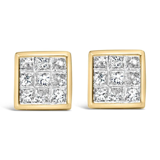 14K Yellow Gold 1.0 Cttw Princess Cut Diamond Composite Stud Earrings with Screw Backs (J-K Color, SI1-SI2 Clarity) - Bijoux-NYC Direct