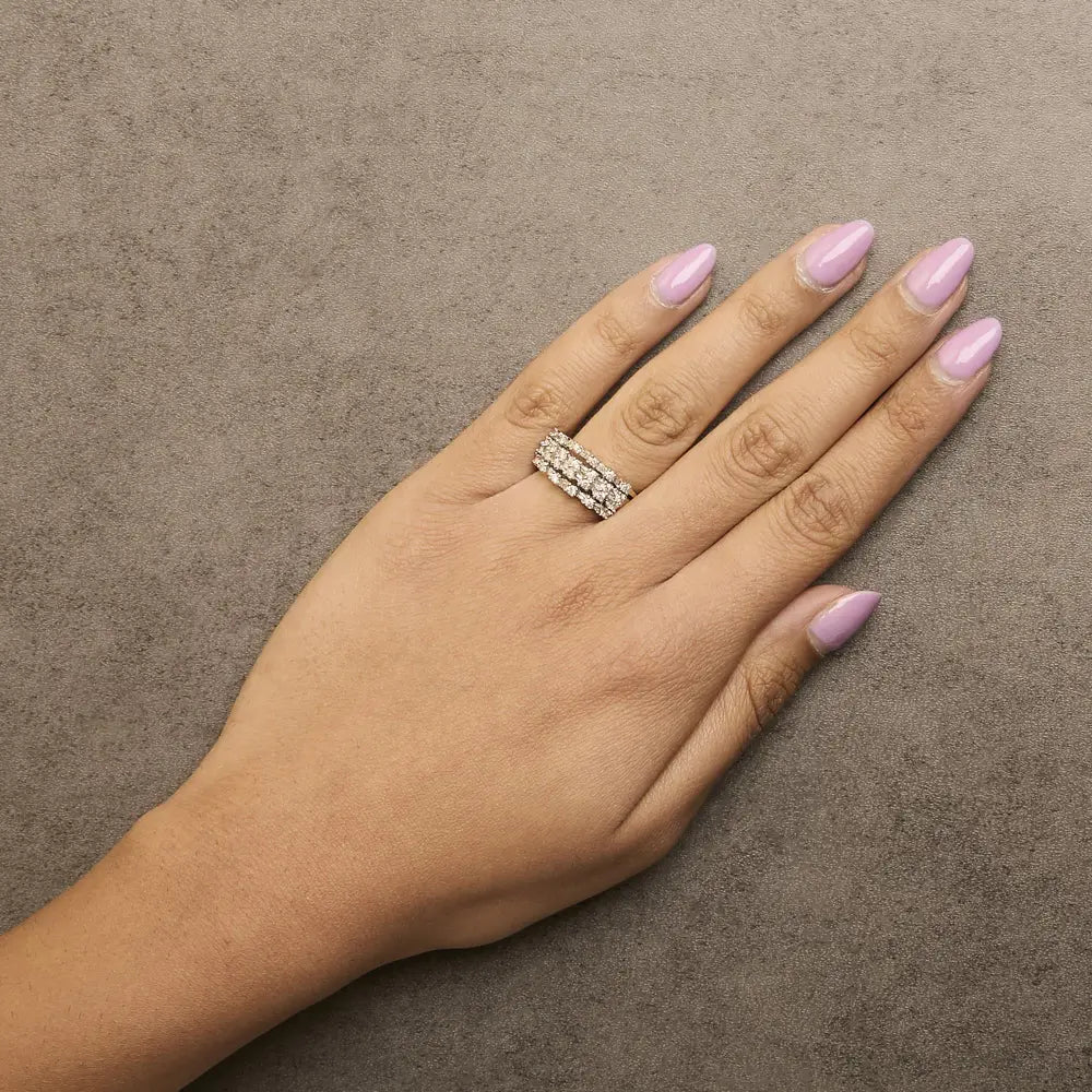 14k yellow gold 1.0 cttw round and baguette diamond multi row band ring bijoux-nyc direct