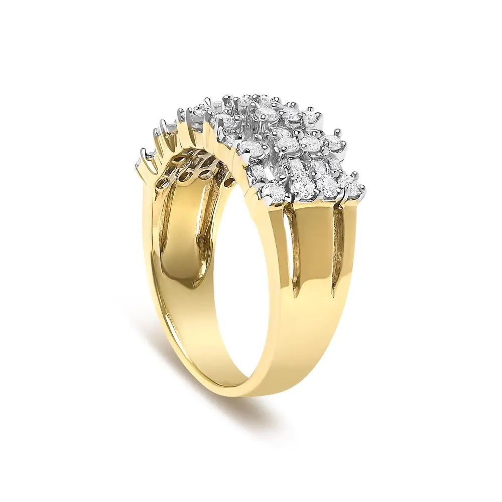 14k yellow gold 1.0 cttw round and baguette diamond multi row band ring bijoux-nyc direct