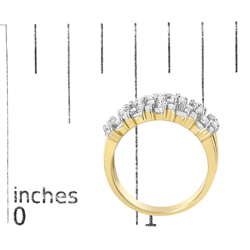 14k yellow gold 1.0 cttw round and baguette diamond multi row band ring bijoux-nyc direct