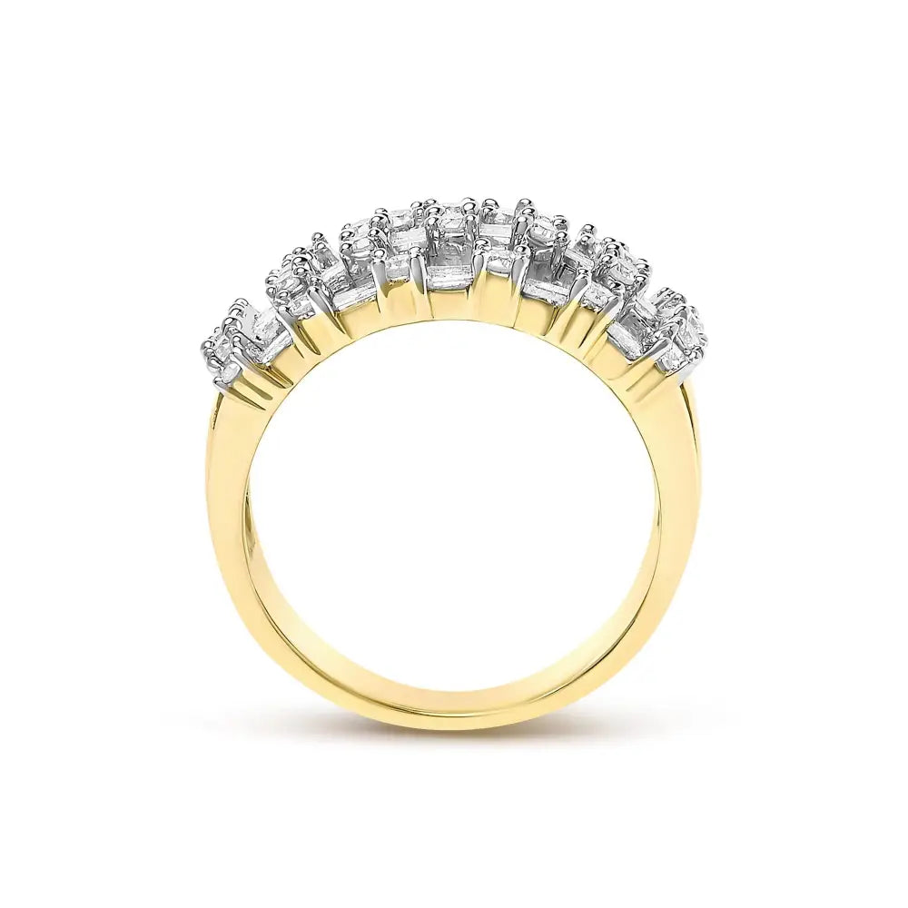 14k yellow gold 1.0 cttw round and baguette diamond multi row band ring bijoux-nyc direct