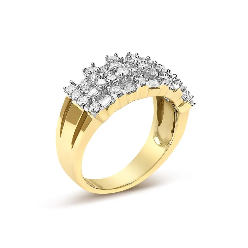 14k yellow gold 1.0 cttw round and baguette diamond multi row band ring bijoux-nyc direct