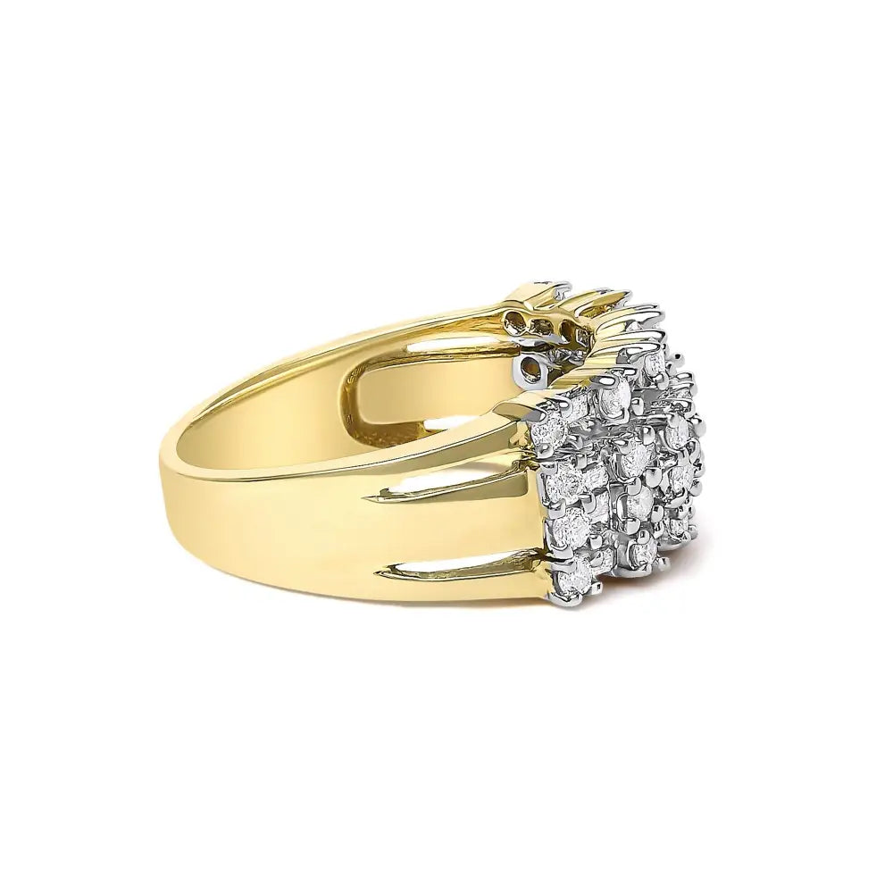 14k yellow gold 1.0 cttw round and baguette diamond multi row band ring bijoux-nyc direct