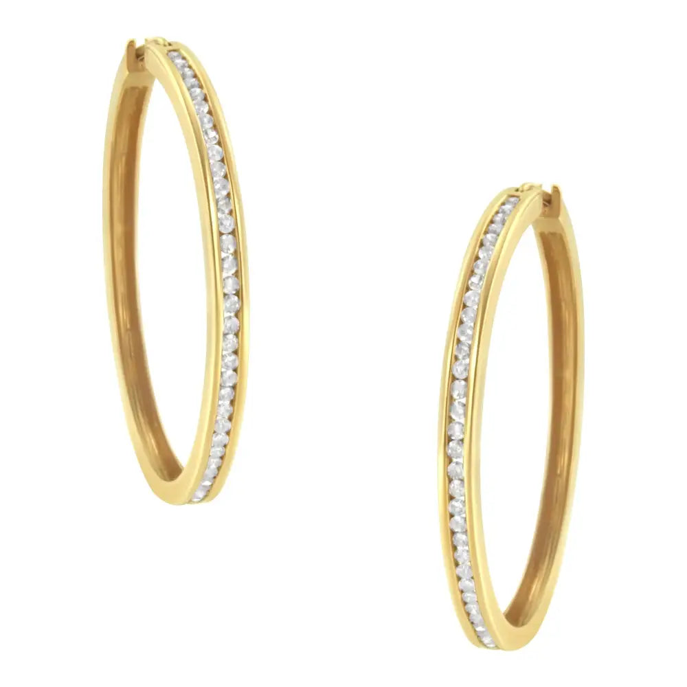 14k yellow gold 1.0 cttw diamond channel set round hoop earrings bijoux-nyc direct