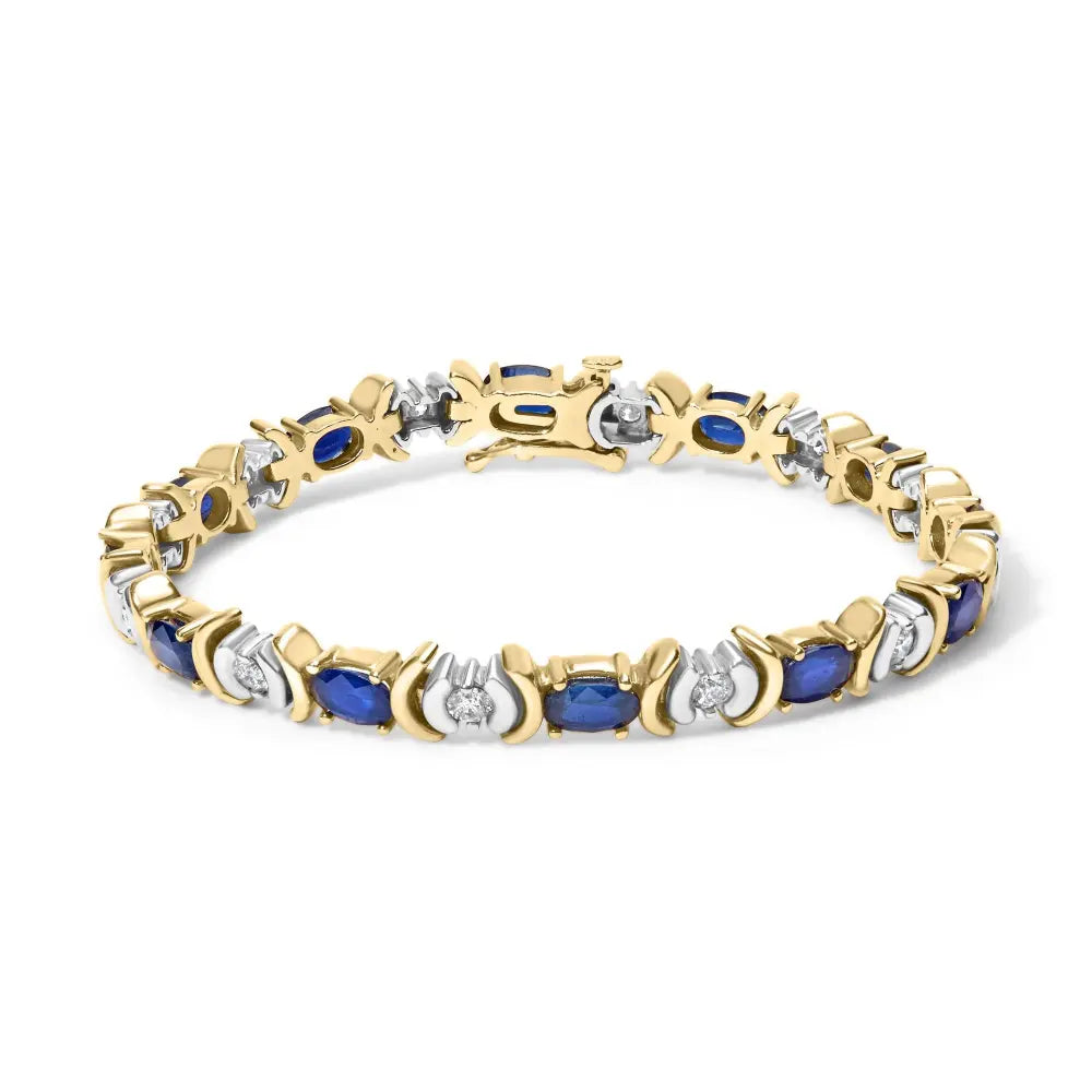 14k yellow gold 1.00 cttw alternating diamond and 6 1/2 oval blue sapphire link bracelet (h i color si1 si2 clarity) 7’’ inches