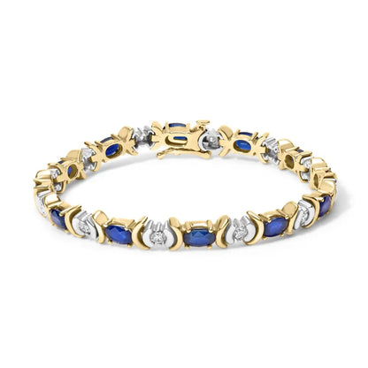 14k yellow gold 1.00 cttw alternating diamond and 6 1/2 oval blue sapphire link bracelet (h i color si1 si2 clarity) 7’’ inches
