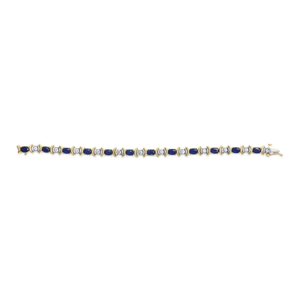 14k yellow gold 1.00 cttw alternating diamond and 6 1/2 oval blue sapphire link bracelet (h i color si1 si2 clarity) 7’’ inches
