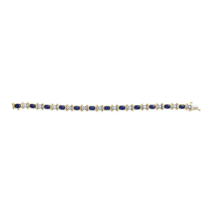 14k yellow gold 1.00 cttw alternating diamond and 6 1/2 oval blue sapphire link bracelet (h i color si1 si2 clarity) 7’’ inches