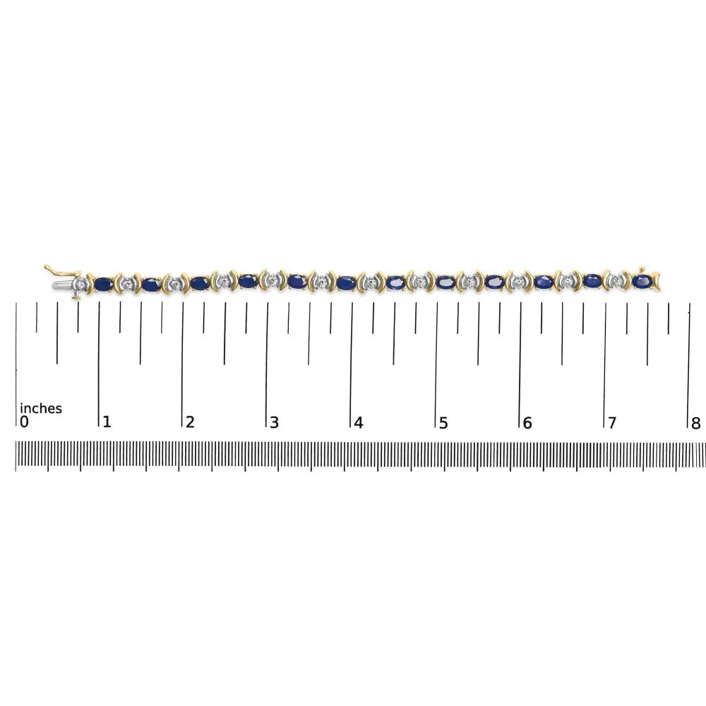 14k yellow gold 1.00 cttw alternating diamond and 6 1/2 oval blue sapphire link bracelet (h i color si1 si2 clarity) 7’’ inches