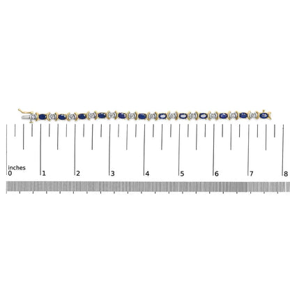 14k yellow gold 1.00 cttw alternating diamond and 6 1/2 oval blue sapphire link bracelet (h i color si1 si2 clarity) 7’’ inches