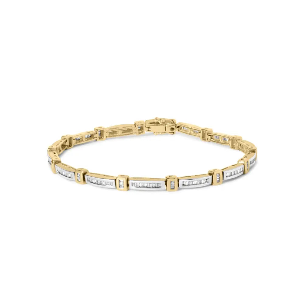 14k yellow gold 1.00 cttw baguette diamond channel link 7 inch bracelet bijoux-nyc direct