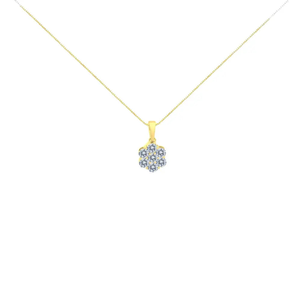 14K Yellow Gold 1.00 Cttw Brilliant Round-Cut Diamond 7 Stone Floral Cluster 18" Pendant Necklace (H-I Color, SI2-I1 Clarity) - Bijoux-NYC Direct