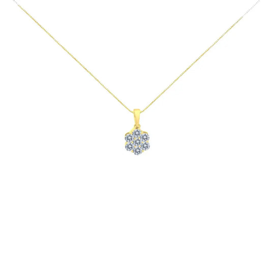 14K Yellow Gold 1.00 Cttw Brilliant Round-Cut Diamond 7 Stone Floral Cluster 18" Pendant Necklace (H-I Color, SI2-I1 Clarity) - Bijoux-NYC Direct