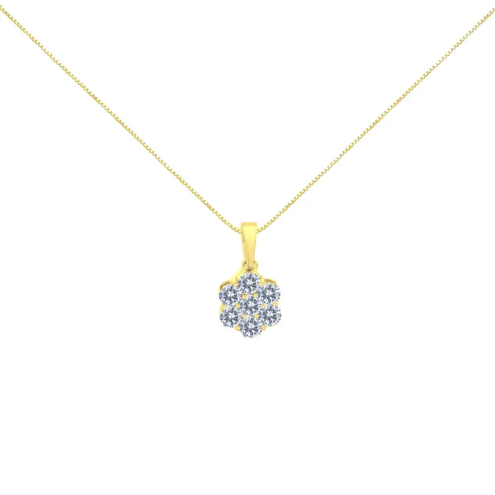 14K Yellow Gold 1.00 Cttw Brilliant Round-Cut Diamond 7 Stone Floral Cluster 18" Pendant Necklace (H-I Color, SI2-I1 Clarity) - Bijoux-NYC Direct