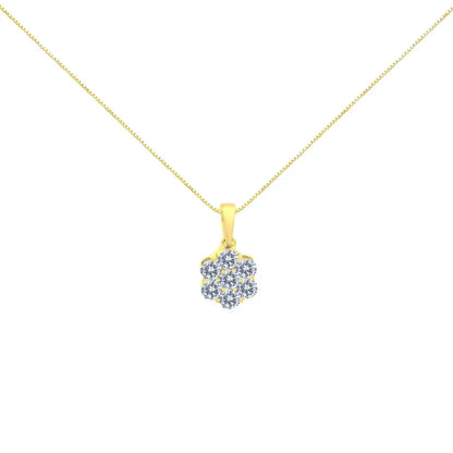 14K Yellow Gold 1.00 Cttw Brilliant Round-Cut Diamond 7 Stone Floral Cluster 18" Pendant Necklace (H-I Color, SI2-I1 Clarity) - Bijoux-NYC Direct