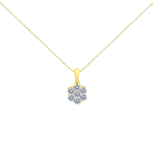 14K Yellow Gold 1.00 Cttw Brilliant Round-Cut Diamond 7 Stone Floral Cluster 18" Pendant Necklace (H-I Color, SI2-I1 Clarity) - Bijoux-NYC Direct