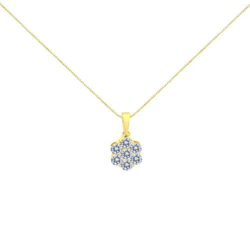 1.00 cttw seven stone diamond flower pendant in 14k yellow gold bijoux-nyc direct