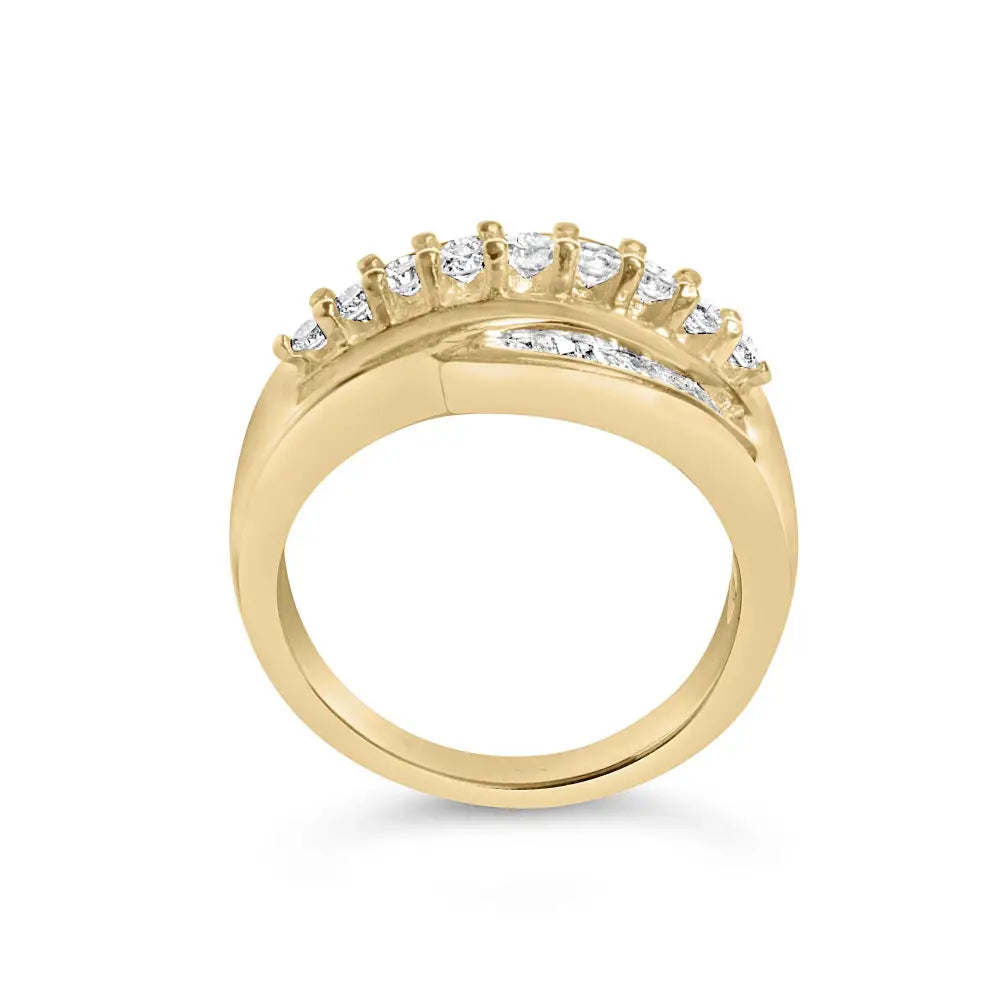 14k yellow gold 1.00 cttw diamond cluster crossover ring size 7 bijoux-nyc direct