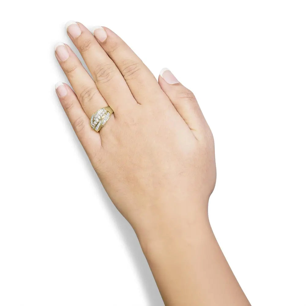 14k yellow gold 1.00 cttw diamond cluster crossover ring size 7 bijoux-nyc direct